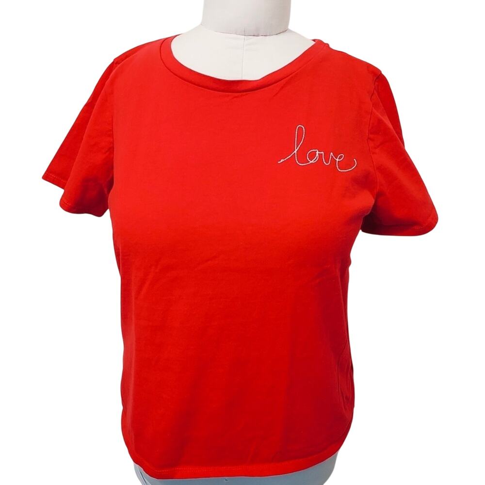 ❤️5/$25 Ella Moss Valentine Red Love Embroider Short Sleeve Cotton Tee Shirt Top